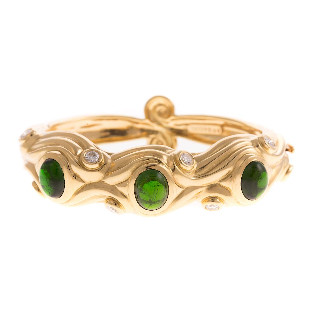 Appraisal: A Ladies K Green Tourmaline Diamond Bangle K yellow gold