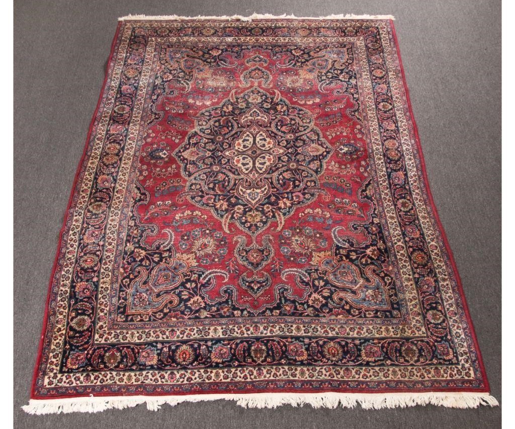 Appraisal: Room size colorful Prussian Kashan carpet with red field floral