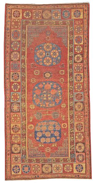 Appraisal: A Khotan rug Turkestan late th century size approximately ft