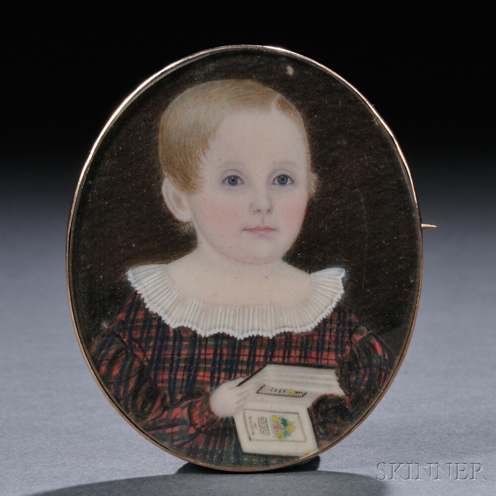 Appraisal: American School th Century Portrait Miniature of a Young Child