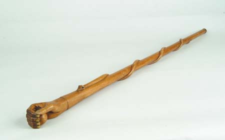 Appraisal: UNUSUAL HAND-CARVED FOLK ART CANE A most unusual hand-carved wooden