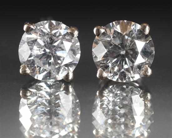 Appraisal: Pair of diamond earrings each round-cut diamond approximately cts Estimate