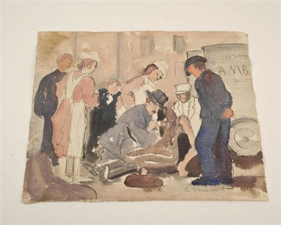 Appraisal: Carson Sutherlin Davenport - Injured Person Watercolor signed lower right