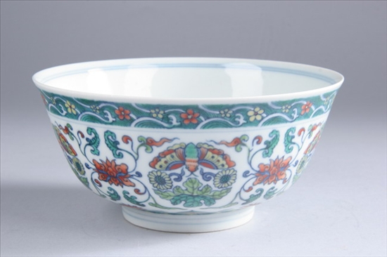 Appraisal: CHINESE DOUCAI PORCELAIN BOWL Yongzheng six-character underglazed blue mark th