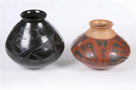 Appraisal: TWO AMERICAN INDIAN POTS Red and black signed Benovena Sandoval