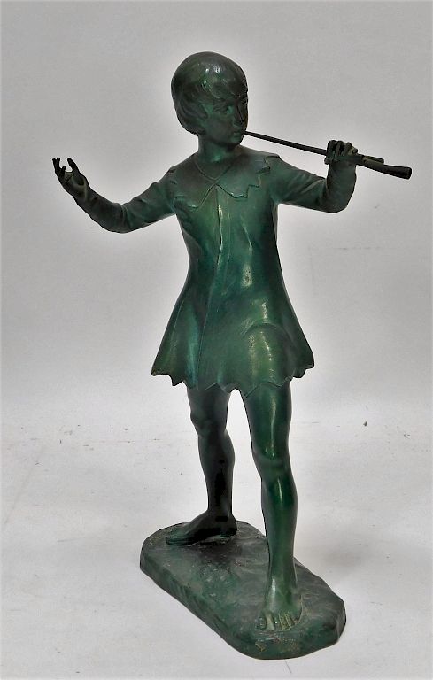 Appraisal: Josef Reidl Bronze Boy Playing Flute Statue Josef Reidl Bronze