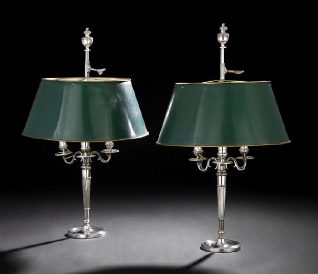 Appraisal: Pair of Continental Silverplate Bouillotte Lamps first quarter th century