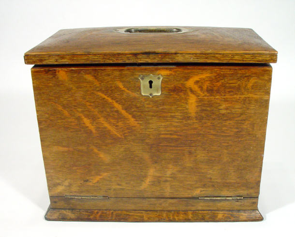 Appraisal: Oak writing box with letter rack interior and green tooled