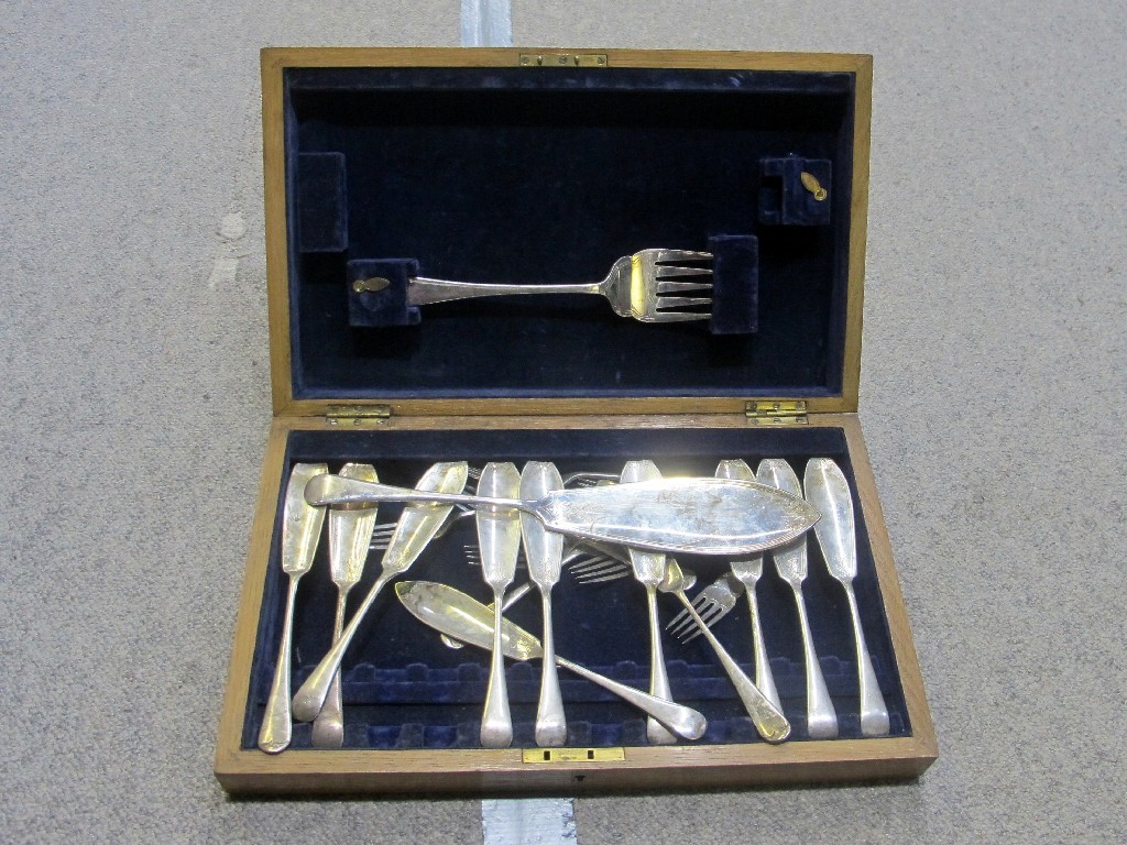 Appraisal: A cased part fish cutlery set