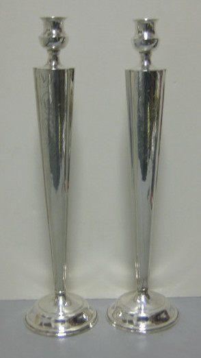 Appraisal: PAIR OF AMERICAN STERLING SILVER CANDLESTICKS Neoclassical style with engraved