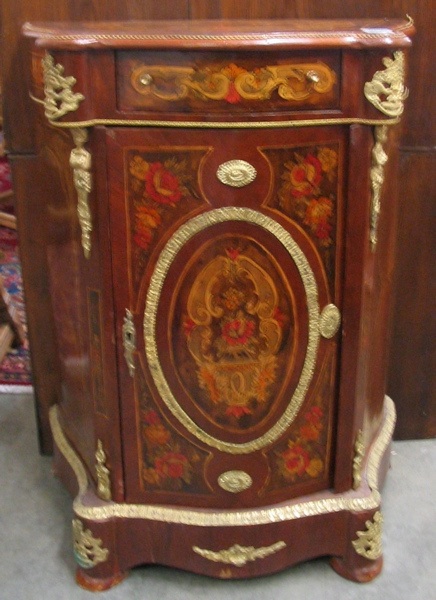 Appraisal: LOUIS XVI STYLE PETITE SIDE CABINET the exterior decorated with