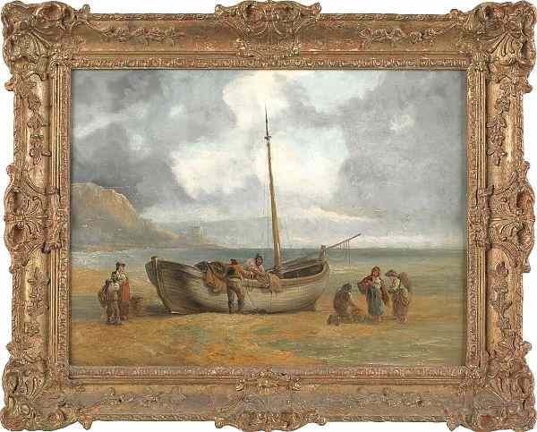 Appraisal: Thomas Luny British - oil on canvas harbor scene with