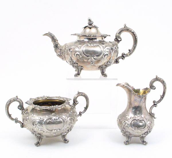 Appraisal: A Victorian silver three piece tea setBarnard London With erasures