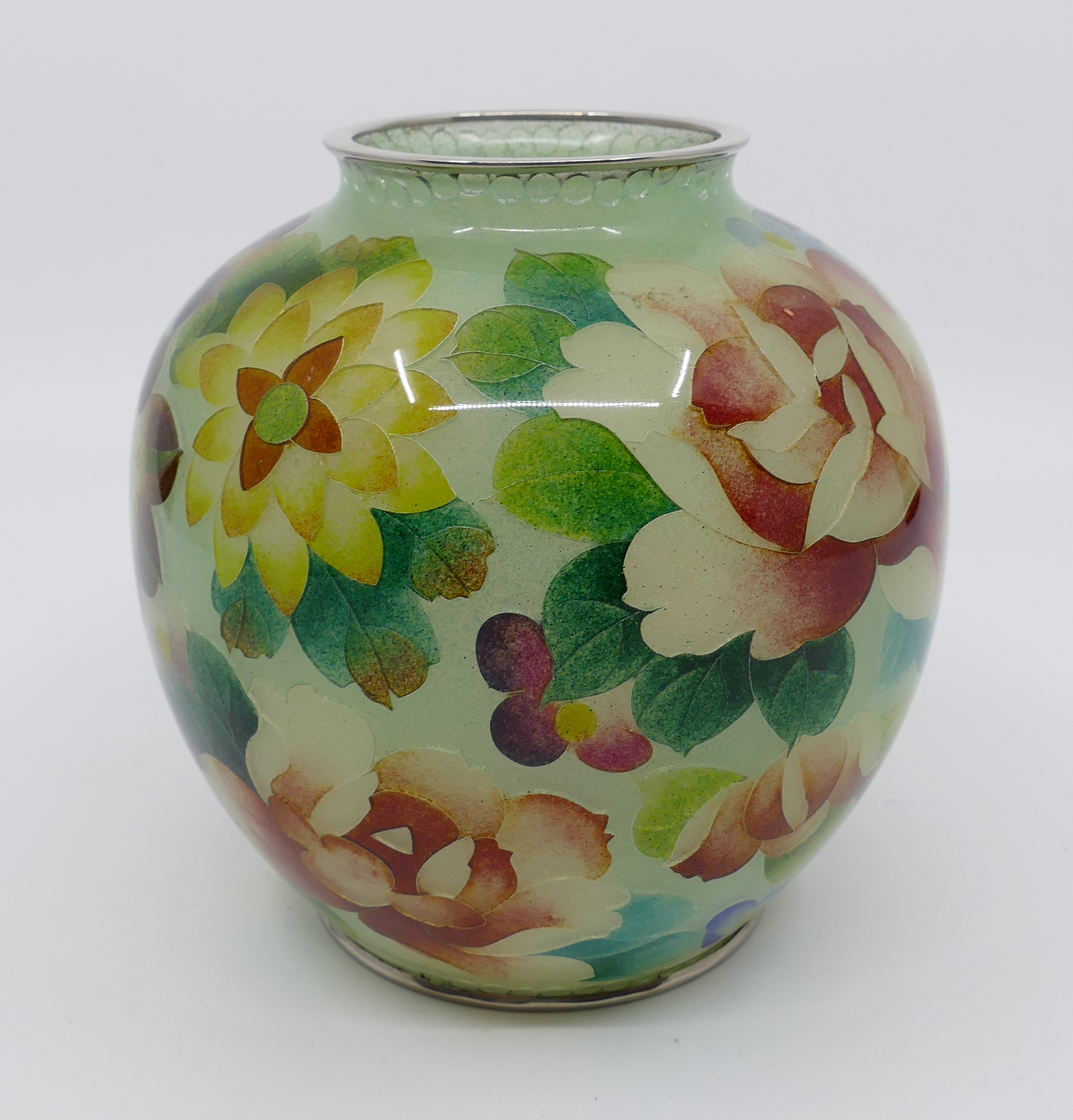 Appraisal: Japanese Ando Jubei Style Plique-a-jour Floral Vase- x ''