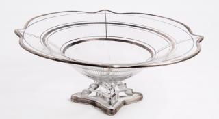 Appraisal: American Pressed Glass Silver Overlay Fruit Bowl Mid-Century Modern with