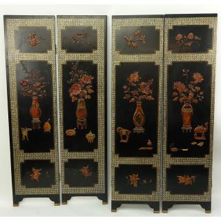 Appraisal: Antique Chinese Mother of Pearl and Agate Hardstone Inlaid Panel