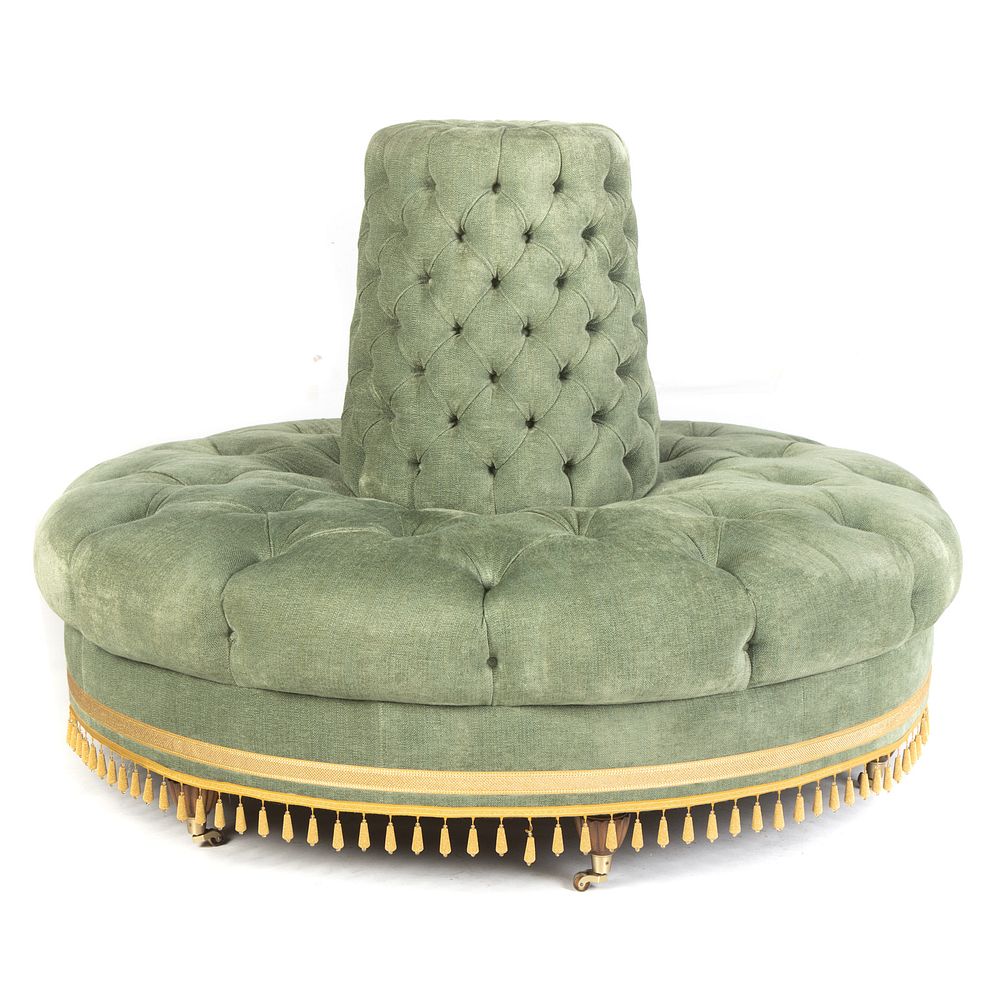 Appraisal: Contemporary Tufted Upholstered Circular Bench Custom designed tufted sage colored