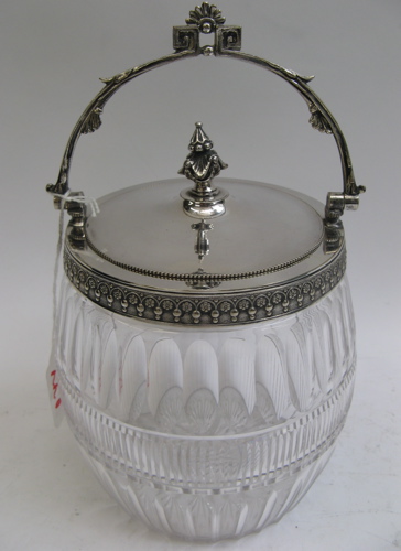 Appraisal: AN ENGLISH QUALITY SILVER PLATED CUT CRYSTAL BISCUIT BARREL the