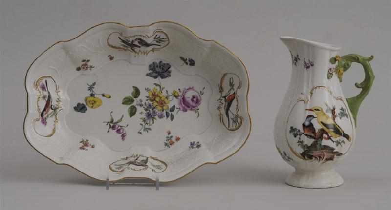 Appraisal: MEISSEN EWER AND BASIN Circa painted with song birds flowers