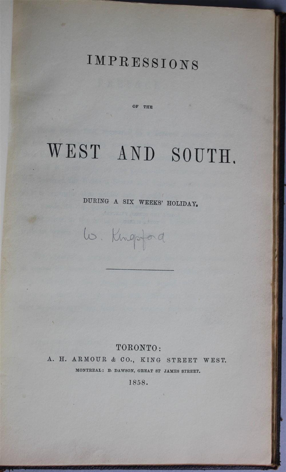 Appraisal: KINGSFORD IMPRESSIONS OF THE WEST AND SOUTH FIRST EDITION Kingsford