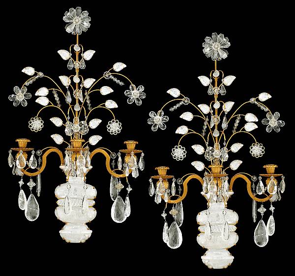 Appraisal: A pair of rock crystal and gilt metal three light