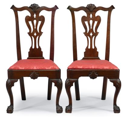 Appraisal: Pair of Chippendale shell-carved mahogany side chairs philadelphia pa circa