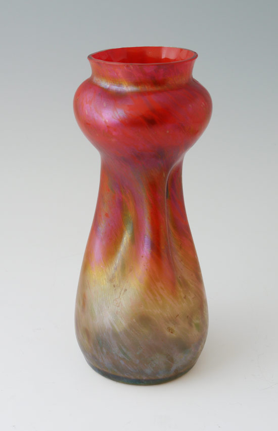 Appraisal: RINDSKOPF IRIDESCENT ART GLASS VASE Red descending to amber color