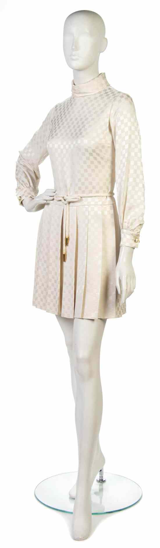 Appraisal: A Christian Dior Couture Cream Silk Checkered Day Dress belted