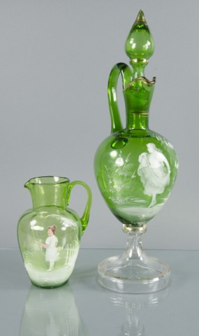 Appraisal: Mary Gregory Green Ewer PitcherDark green ewer sits on clear