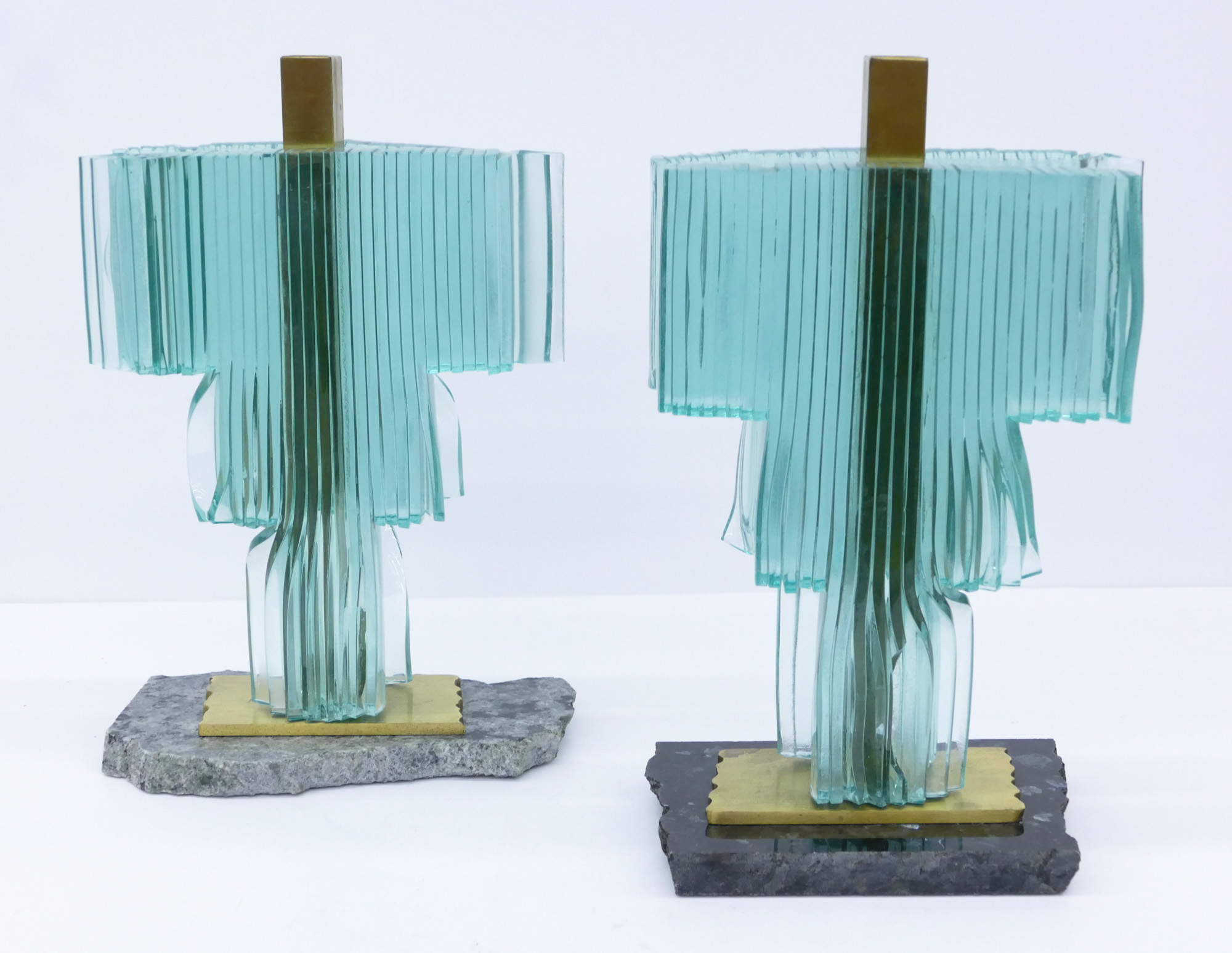 Appraisal: Nancy Mee b Washington Kimono Candlesticks Fused Glass Brass x