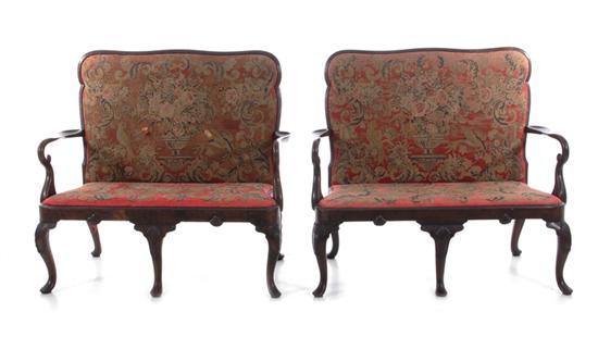 Appraisal: Pair George III carved walnut highback settees last quarter th