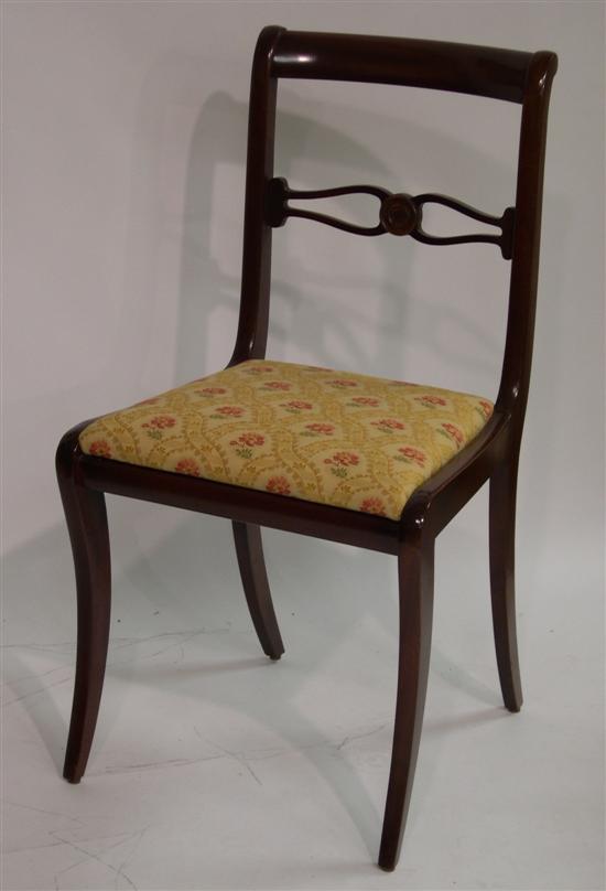 Appraisal: Set of four mahogany sabre leg side chairs pierced splats