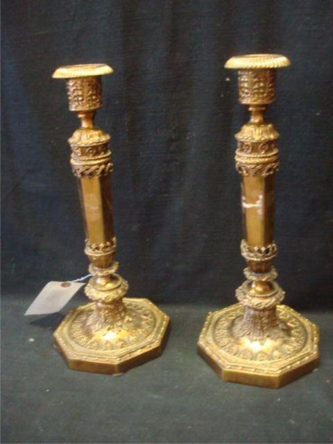 Appraisal: Pair of Ornate Brass Candlesticks Dimensions high