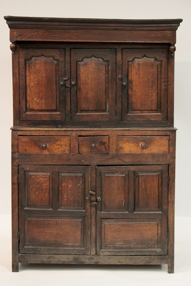 Appraisal: English Provincial Two-Part Oak Cupboard English Oak Provinical two part