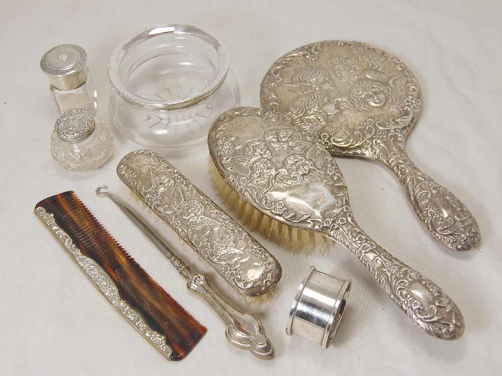 Appraisal: Silver hand mirror and hand brush and matching clothes brush