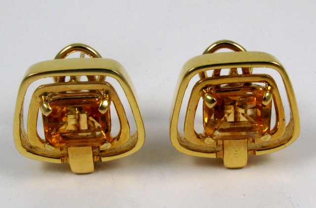 Appraisal: PAIR OF CITRINE AND FOURTEEN KARAT GOLD EARRINGS each set