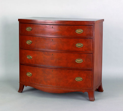 Appraisal: Pennsylvania Federal cherry bowfront chest of drawers ca with four