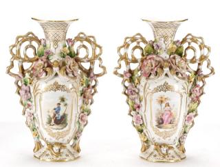 Appraisal: Pair of Old Paris Style Porcelain Handled Vases A pair