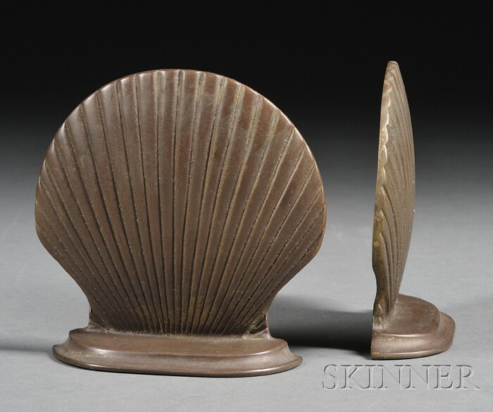 Appraisal: Pair of Tiffany Studios Seashell Bookends Bronze New York early