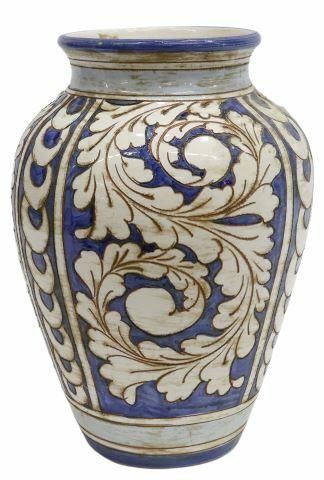 Appraisal: Italian majolica vase th c blue glaze incised with ring