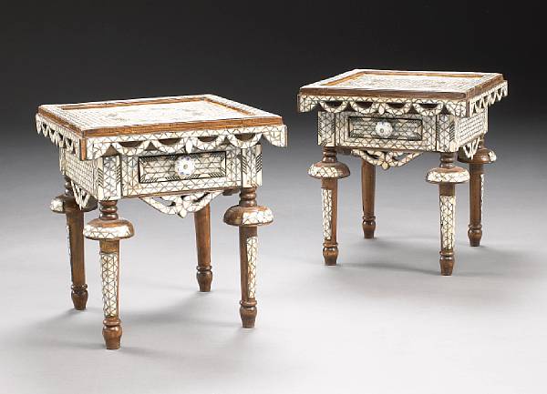 Appraisal: A pair of Levantine style shell and bone inlaid tables