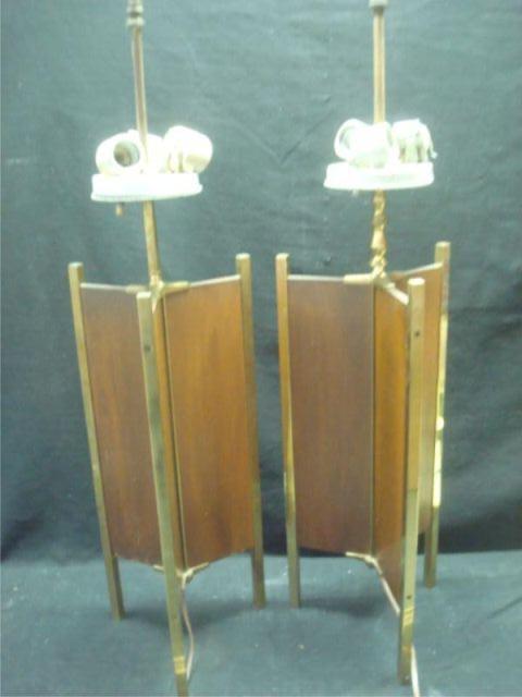 Appraisal: Pair of Midcentury Wood Brass Finished Lamps From a Long