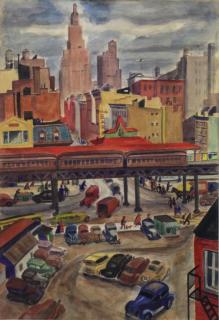 Appraisal: HARTMAN Bertram Watercolor El Train New York Signed and dated