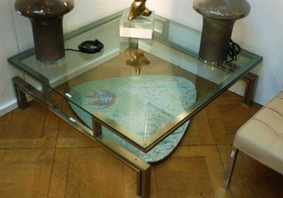 Appraisal: ITALIAN COFFEE TABLE circa Frosted metal and glass x x