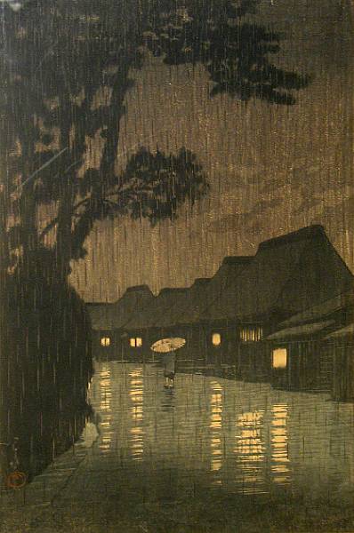 Appraisal: Kawase Hasui Japanese - Rainy Night at Maekawa from the