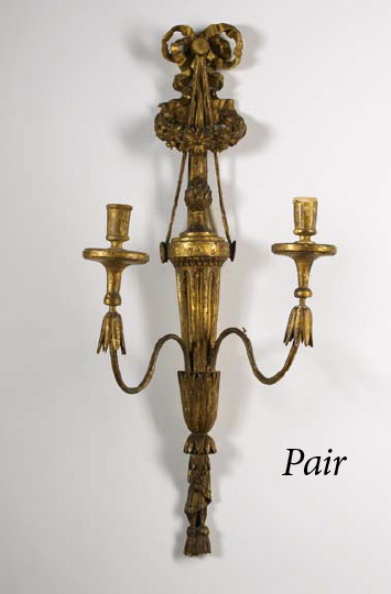 Appraisal: Attractive Large Pair of English Carved Giltwood and Wrought-Iron Two-Light