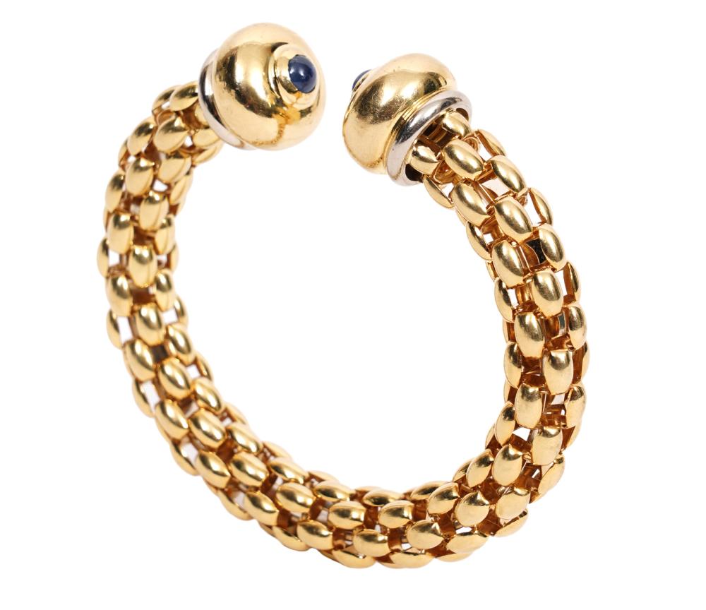 Appraisal: K YG SAPPHIRE CUFF BANGLE BRACELET K yellow gold and