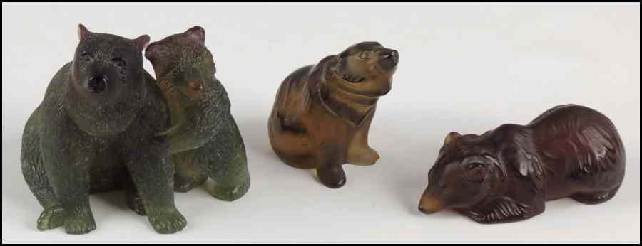 Appraisal: TWO LALIQUE GLASS BEARS Together with a Daum glass figure