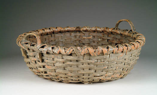 Appraisal: TWO HANDLED SPLINT BASKET IN GRAY LIGHT GREEN PAINT The