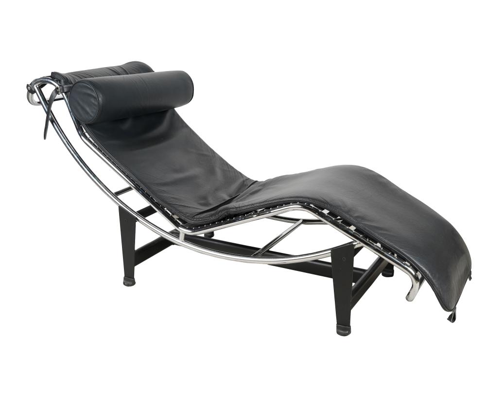 Appraisal: LE CORBUSIER STYLE BLACK LEATHER LOUNGEin two parts black leather